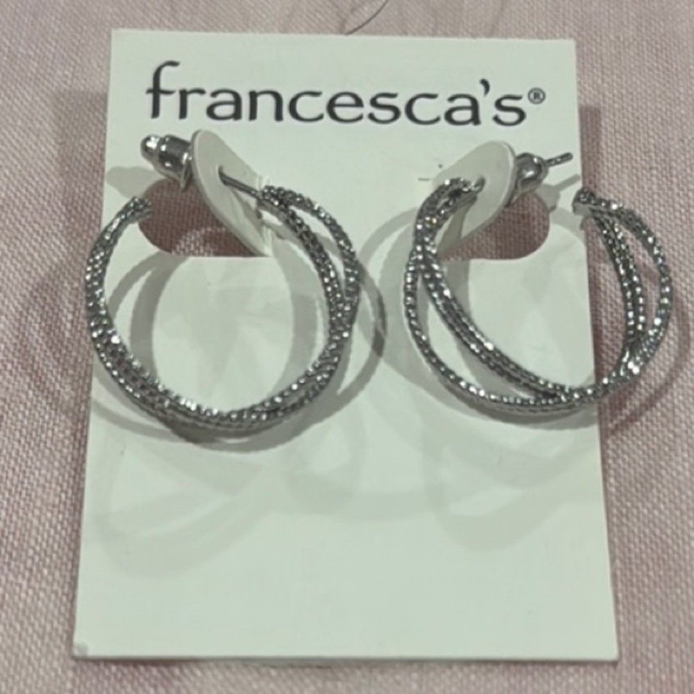 Francesca's Collections Silver Braided Hoop Earrings
